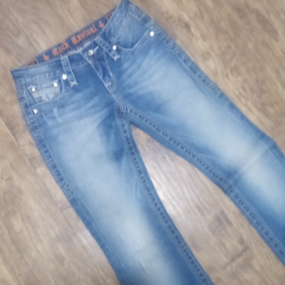 Rock Revival NWOT Women's Jeans 26 Lacey Embellished Rhinestones Distressed - Picture 3 of 13